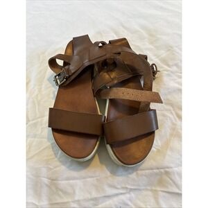 Mia Sandals Women Size 7 Ellen Platform Ankle Strap Brown Open Toe Buckle Casual